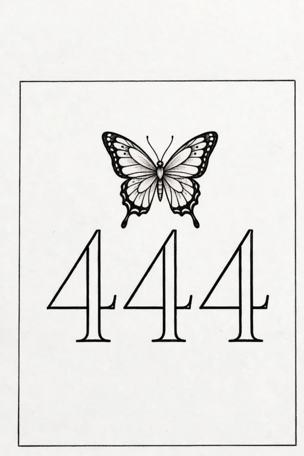 444 tattoo design with a butterfly above the numbers