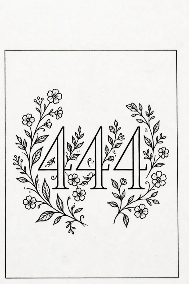 444 tattoo design with small flowers and leaves