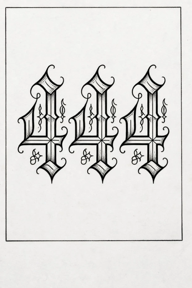444 tattoo design in Old English gothic numerals