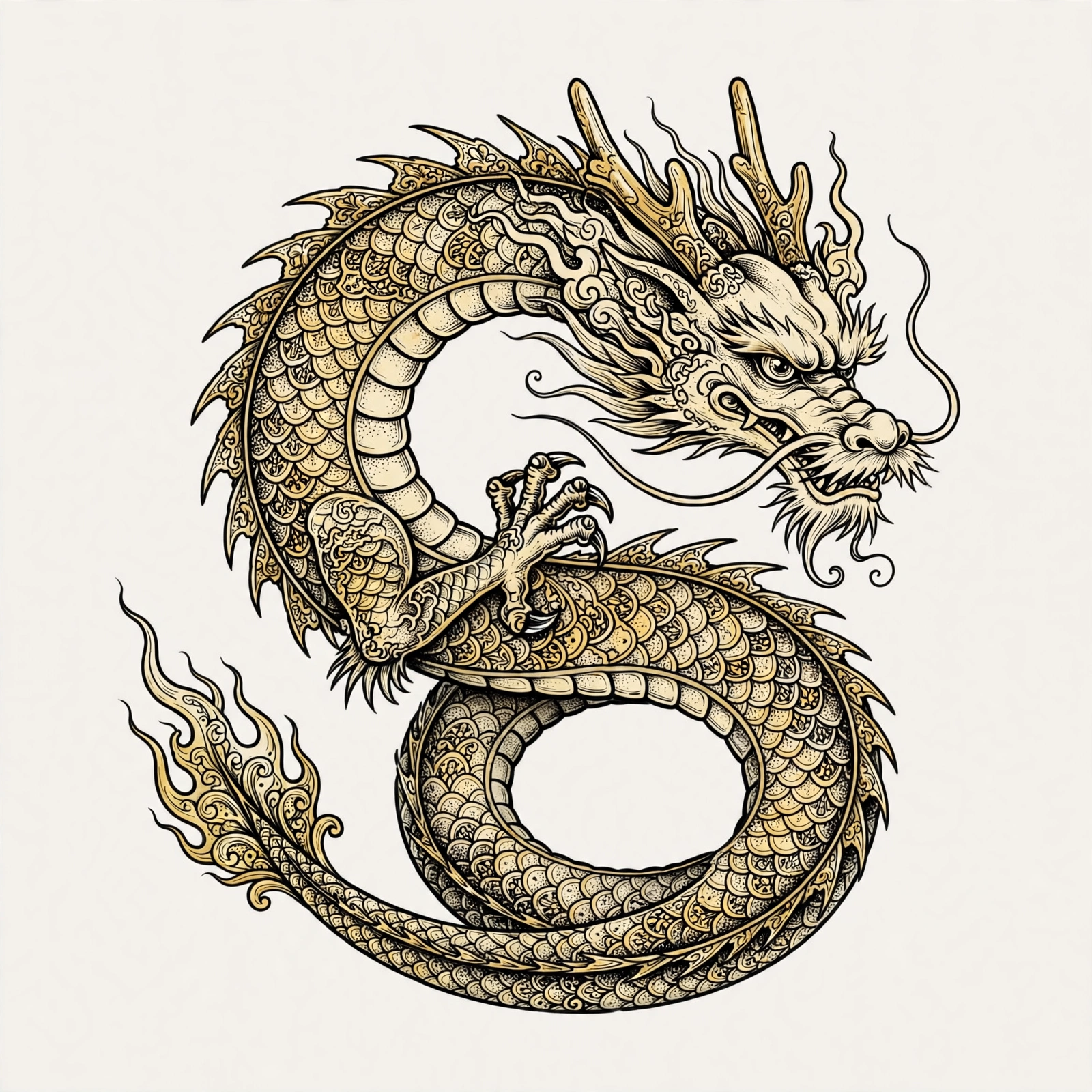Gold dragon tattoo design with ornate scales