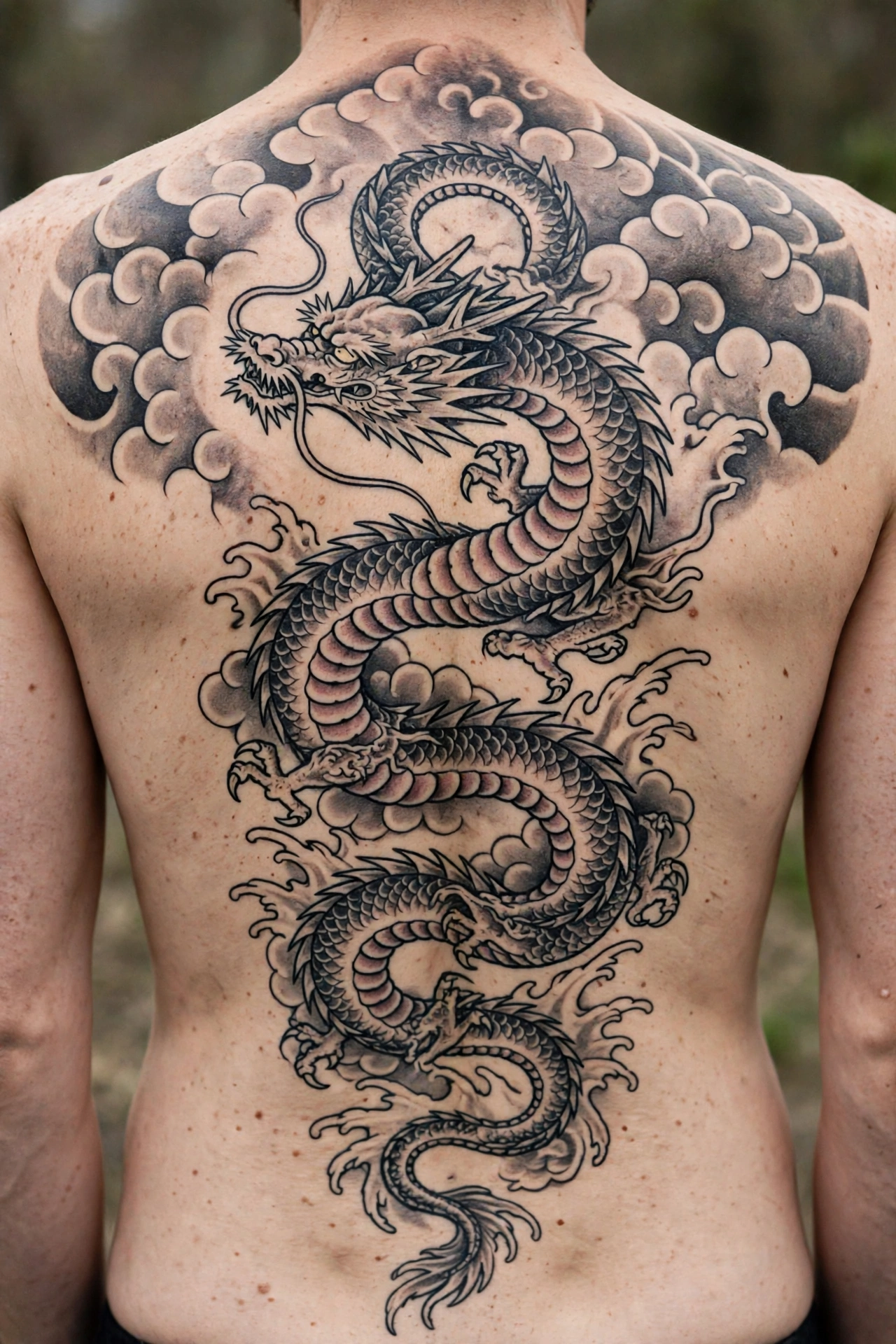Full dragon back piece tattoo finished and healed
