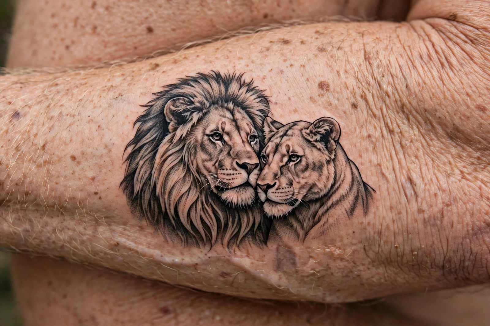 Lion and lioness pair tattoo