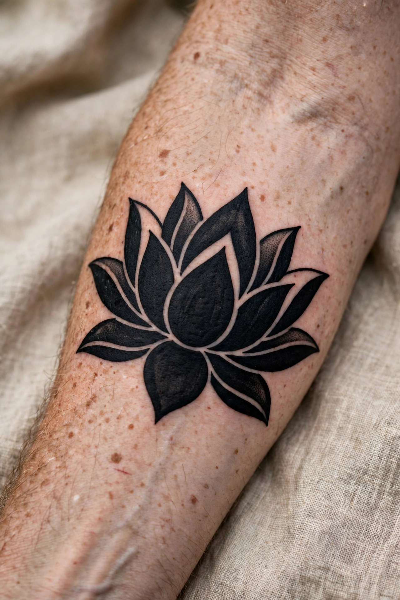 Black lotus tattoo in blackwork style