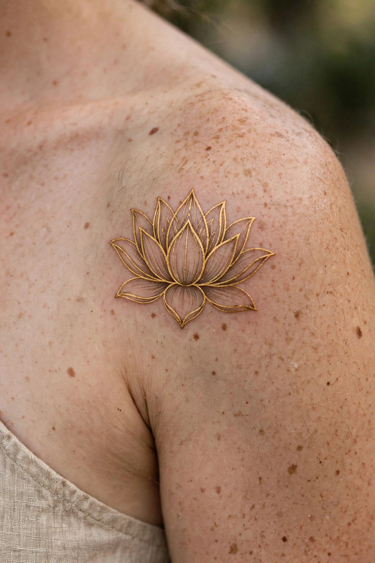Gold lotus tattoo celebrating a milestone