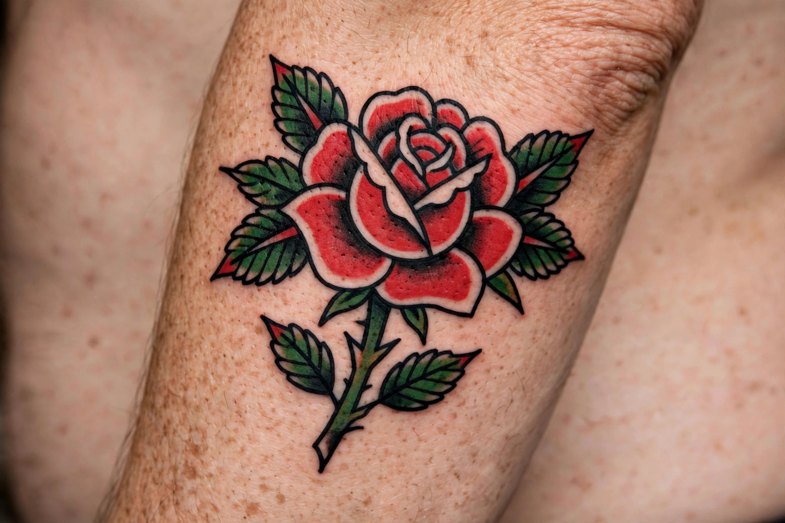 Traditional American rose tattoo design with bold outlines
