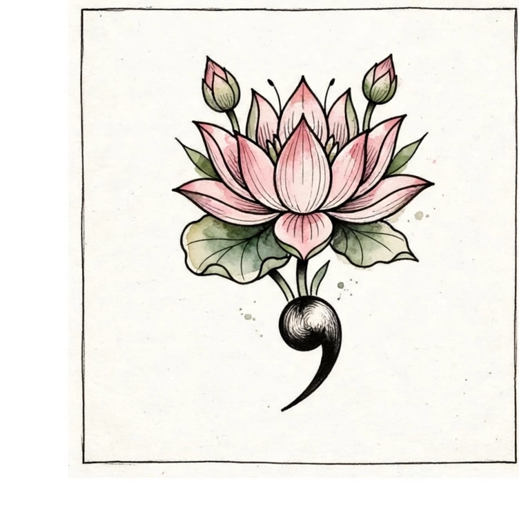 Semicolon tattoo design with a lotus flower