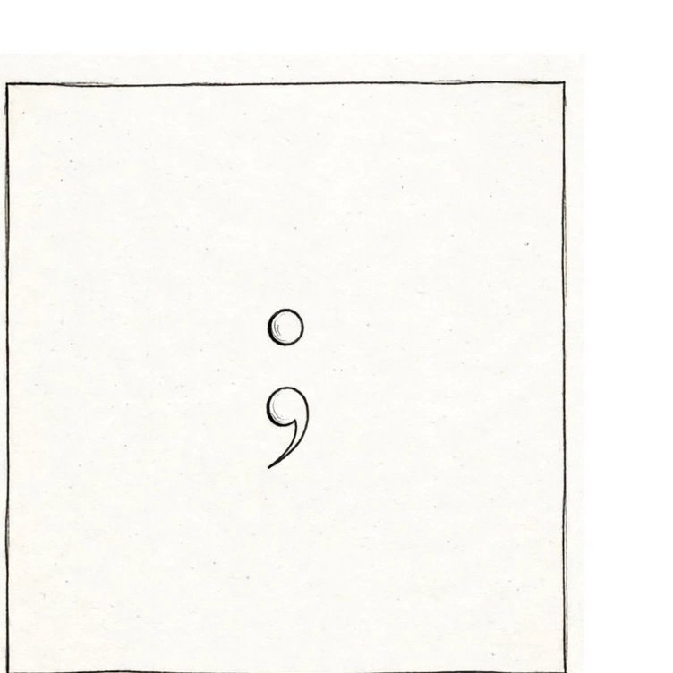 Minimalist plain semicolon tattoo design drawn in black fine-line