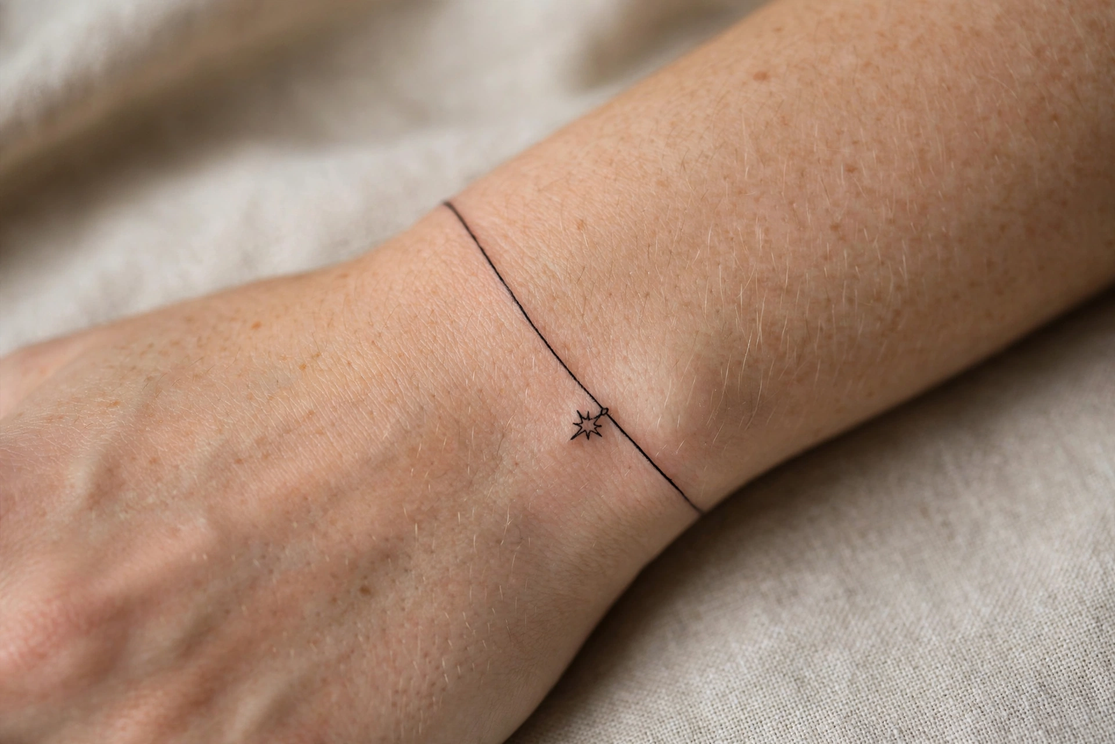 Delicate bracelet-style band tattoo around the wrist